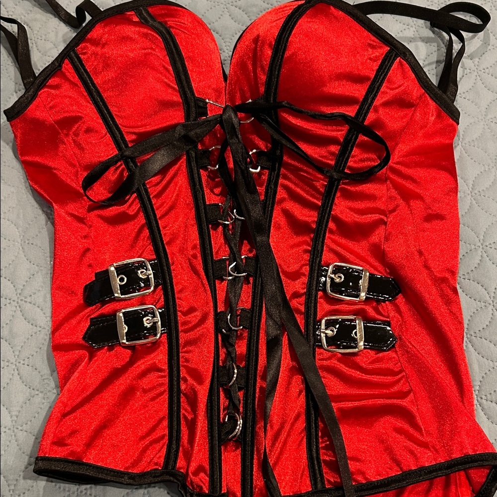 Red Satin Corset with Black Accents